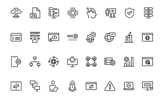 programación codificación iconos software desarrollo iconos código, API, programador, desarrollador, información tecnología, descifrador sencillo mínimo Delgado línea iconos vector