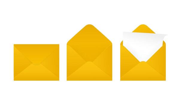 Flat business card with yellow envelope closed on white background for paper design. Blank business card. White background, isolated. vector