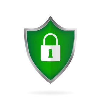 Flat green icon on black backdrop. Shield icon . Flat . Digital background. Data secure. vector