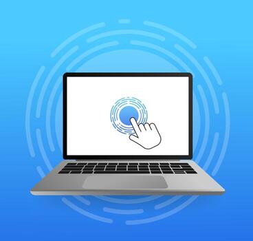 Laptop with cursor. Computer or search click arrow for website. stock illustration. vector