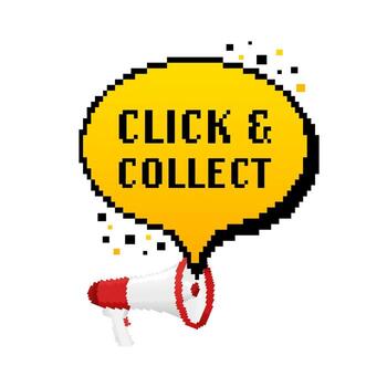 Click and collect megaphone in pixel style. Web banner. illustration vector