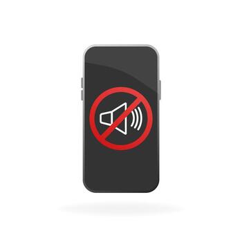 Flat icon with black no sound smartphone on white background for concept design. Smartphone display. mobile device concept. vector