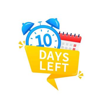 10 days left. Timer with calendar icon on a white background. stock illustration. vector