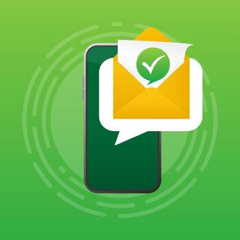 Modern illustration with approved letter smartphone. Web design, mobile app. Concept flat illustration. Check mark icon design. vector