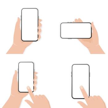 Design template with smartphone with hand rotate. Technology illustration. Smartphone mockup. Mobile application design. illustration. vector