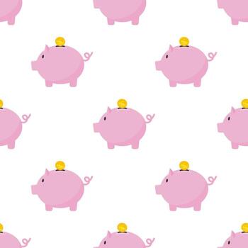 Saving money pattern icon. Piggy bank and hand with dollars. Cartoon image with saving money. Line vector
