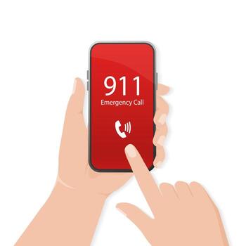 911 calling in flat style. flat design. Mobile phone. Finger touch screen. First aid. Call screen smartphone. mobile device concept. vector