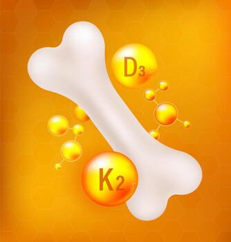Vitamin D3 and K2 for Bone Health. A Dynamic Illustration of Vital Nutrients vector