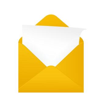 Envelope with paper in realistic style on white background. illustration mock up. Isolated white background. vector