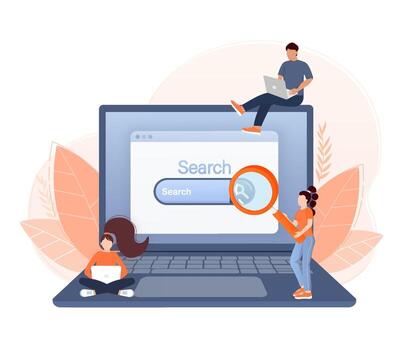 SEO Optimization, web analytics and seo marketing social media concept. Business people analytics and monitoring on web report dashboard monitor vector