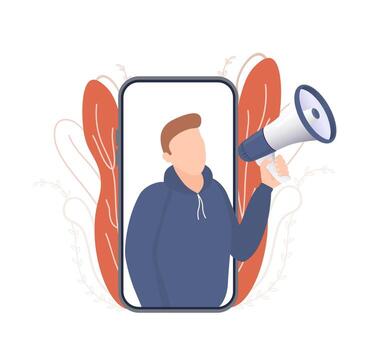 Man with megaphone in retro style on yellow background. Man with megaphone, great design for any purposes. illustration. vector