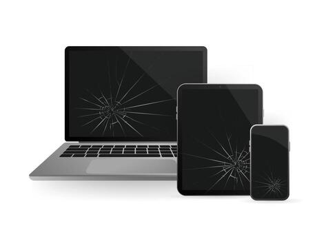 Modern illustration with broken glass laptop for concept design. Support service icon. Smartphone screen. Laptop screen. Isolated object. Internet technology. vector