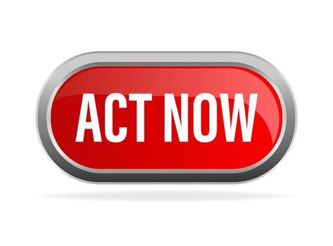 Act now in 3d style on red background. Click icon . Business concept. illustration, flat design. Call icon. vector