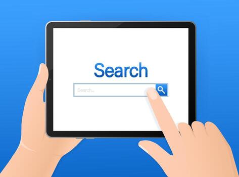 Tablet search icon. Web template for concept design. Web search concept. Digital technology. Business design. vector