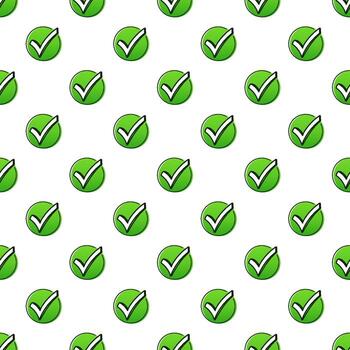 Hand drawn green icon pattern on white backdrop. Checkmark right icon. Hand drawn vector