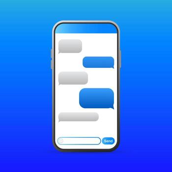 Smartphone with blue Message bubbles icons for chat. message bubbles design template. vector