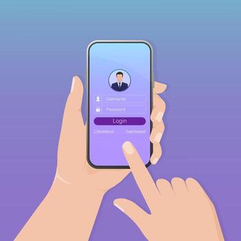 User login smartphone for site design. Mockup application page user interface. Phone, mobile, smartphone, mockup. Device screen. Business icon. vector