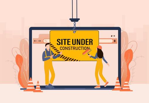 Flat under construction with people for web site design. Minimal design. Technology concept. Flat business template. vector