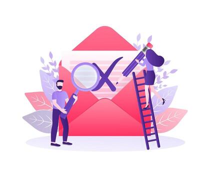 Banner for concept design. Check mark icon design. Flat character illustration. Red rejected envelope on white background. vector