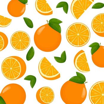 Oranges falling from different angles. Orange citrus background. Flying Orange with green leaf on transparent background. Focused and blurry fruits. Realistic 3d illustration. vector