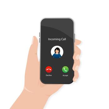 Incoming call in flat style. Perspective . Accept button, decline button. Black background. flat design. Call screen mockup. vector