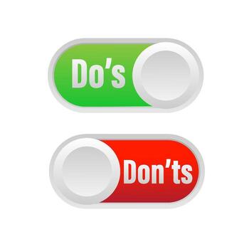 Red and green yes and no buttons. Graphic art logo design element isolated on white background. Concept of do or don't symbol like decision. vector
