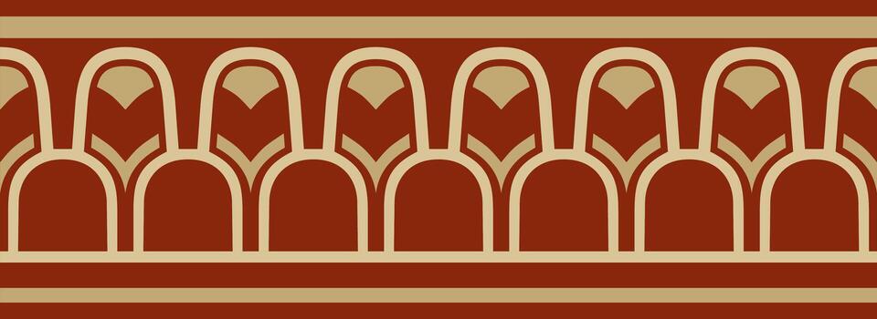 endless Assyrian gold with red ornament. Seamless border, Mesopatamia frame. Pattern of the ancient East vector