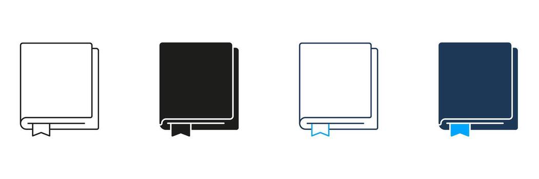 Closed Book With Bookmark Line And Solid Icon Set. Reading, Literature, And Knowledge Symbol Collection. Educational And Library Resource. Isolated Illustration vector