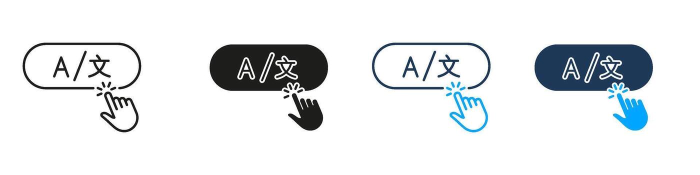 Language Switch Button Line And Solid Icon Set. Multilingual Interface, Translation, And Language Selection Symbol Collection. User Interaction And Accessibility. Isolated Illustration vector