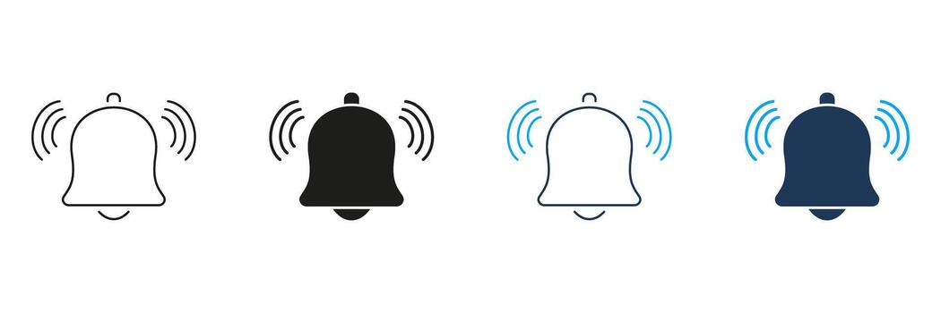 Notification Bell Line And Solid Icon Set. Alert And Reminder Symbol Collection. Sound And Alarm Indication For Apps And Devices. Isolated Illustration vector