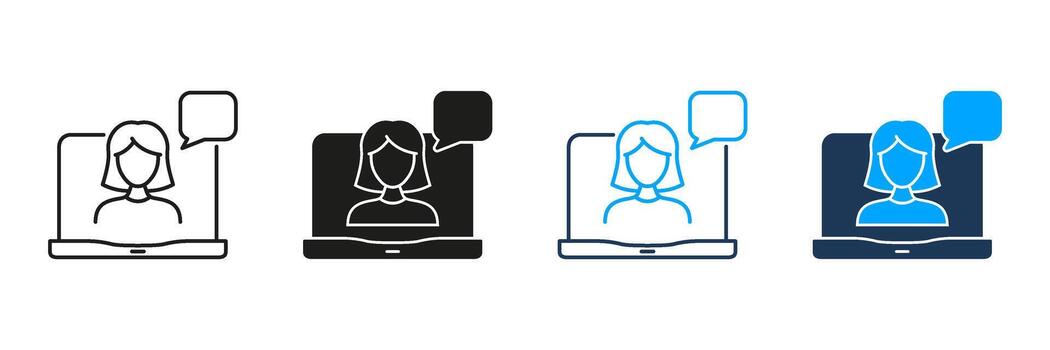 Call With Female Avatar Line And Solid Icon Set. Online Communication, Virtual Meeting, And Remote Work Symbol Collection. Digital Interaction. Isolated Illustration vector