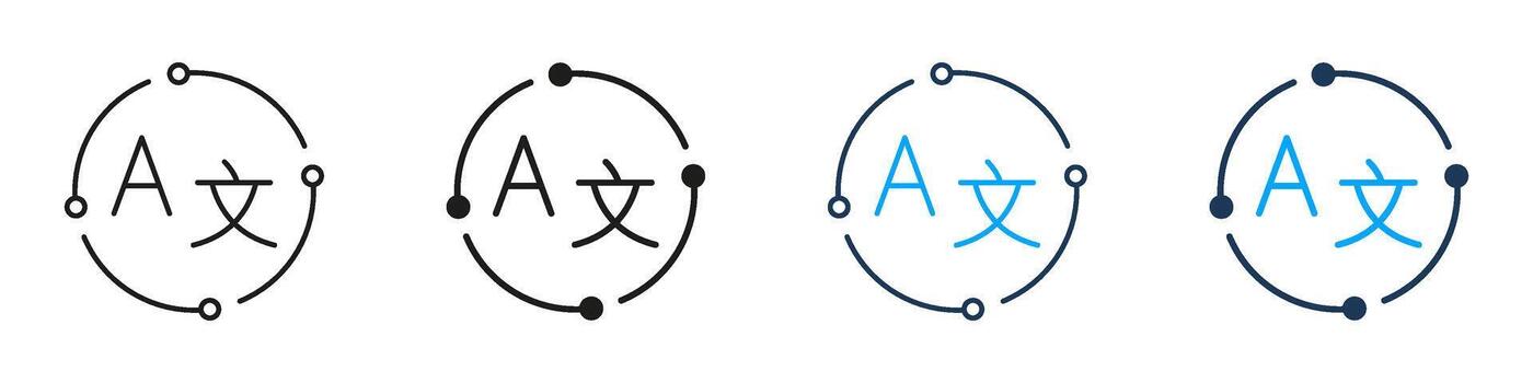 Language Conversion Cycle Line And Solid Icon Set. Continuous Text Change And Multilingual Switching. Isolated Illustration vector