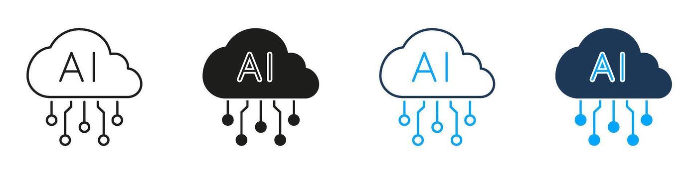 nube ai datos almacenamiento tecnología línea y sólido icono colocar. artificial inteligencia informática digital red símbolo recopilación. aislado ilustración vector