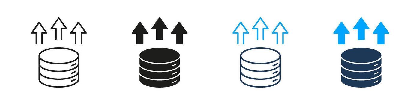 base de datos subir almacenamiento línea y sólido icono colocar. digital servidor nube transferir símbolo recopilación. aislado ilustración vector