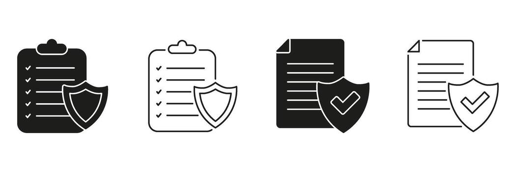 Clipboard And Document With Shield Line And Solid Icon Set. Security, Privacy, And Data Protection Symbol Collection. Compliance And Safety Assurance. Isolated Illustration vector