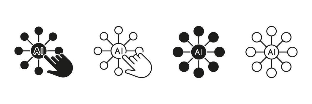 Artificial Intelligence Access and Interaction Line and Solid Icon Set. Neural Systems, User Control and Smart Decision Making Symbol Collection. Isolated Illustration vector