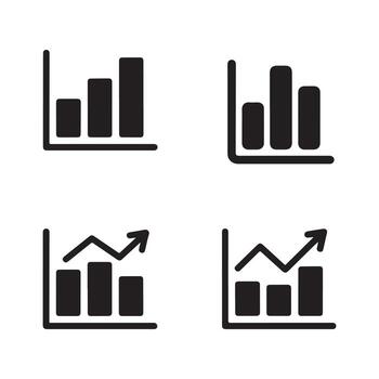 Bar Chart Report Solid Icons Set for Trend Analysis vector