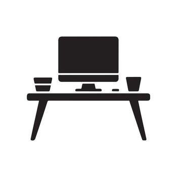 Desk Workspace Setup Solid Icon for Office Table vector