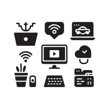 Remote Work Setup Solid Icon for Digital Workspace vector