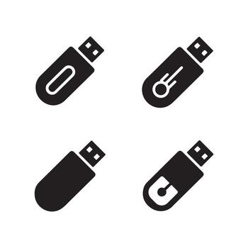 USB Flash Drive Solid Icons Set for Digital Device vector