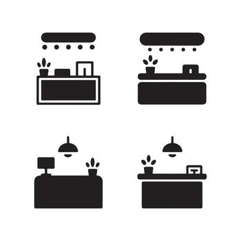 recepción escritorio sólido íconos conjunto para empresa recepción vector