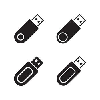 USB Flash Drive Solid Icons Set for Portable Data vector