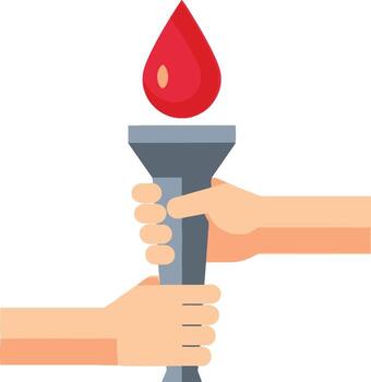 Hands holding a torch with a blood drop flame in a flat, minimalist style. vector