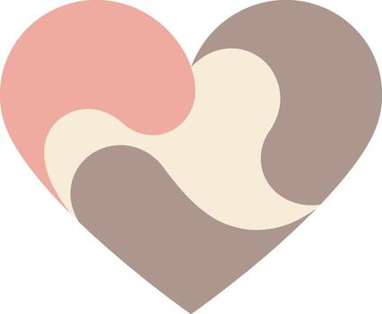 Abstract heart with swirls of peach, beige, and mauve on a white background. vector