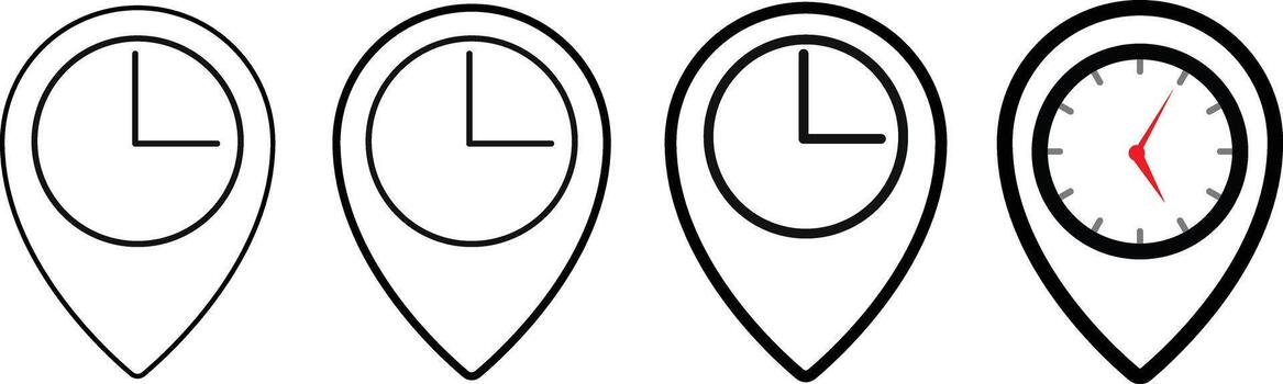 Real time location icon. Location icon. Map pin icon. Time symbol. vector