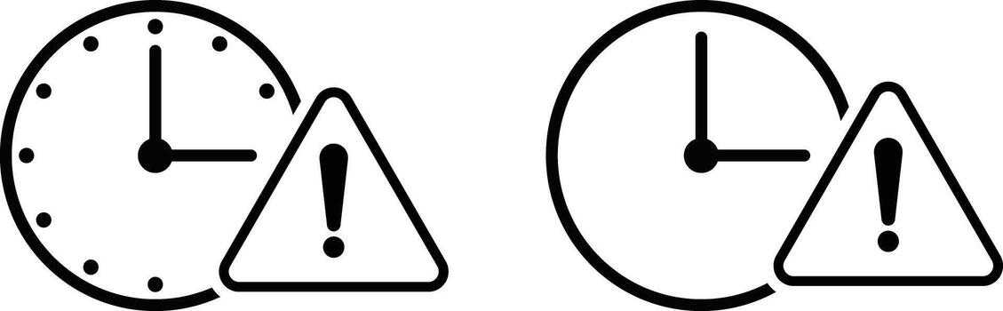 clock with a warning triangle icon. symbolizing time danger or urgency. Clock with an exclamation mark. urgent notification icons vector