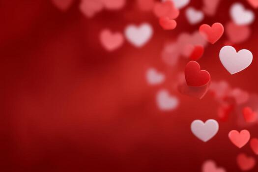 Many hearts are flying in the air on a red background photo