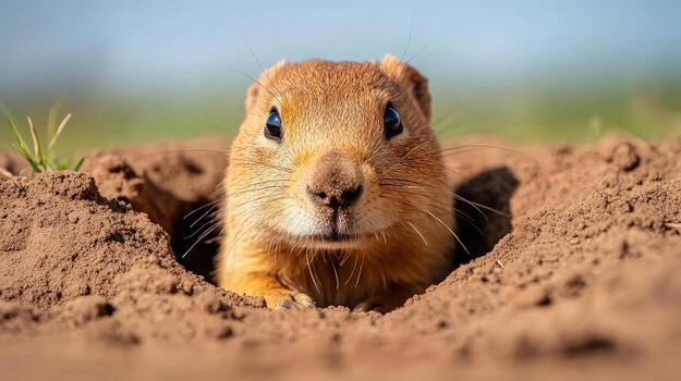 a ground squirrel peeking out of its burrow photo