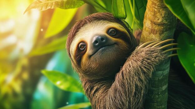 un perezoso es alpinismo arriba un árbol rama foto