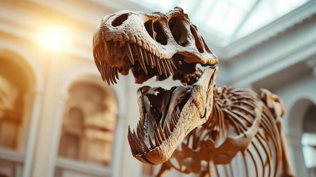 a t - rex skeleton in a museum photo